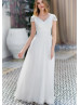 Cap Sleeves Ivory Lace Tulle Chic Wedding Dress